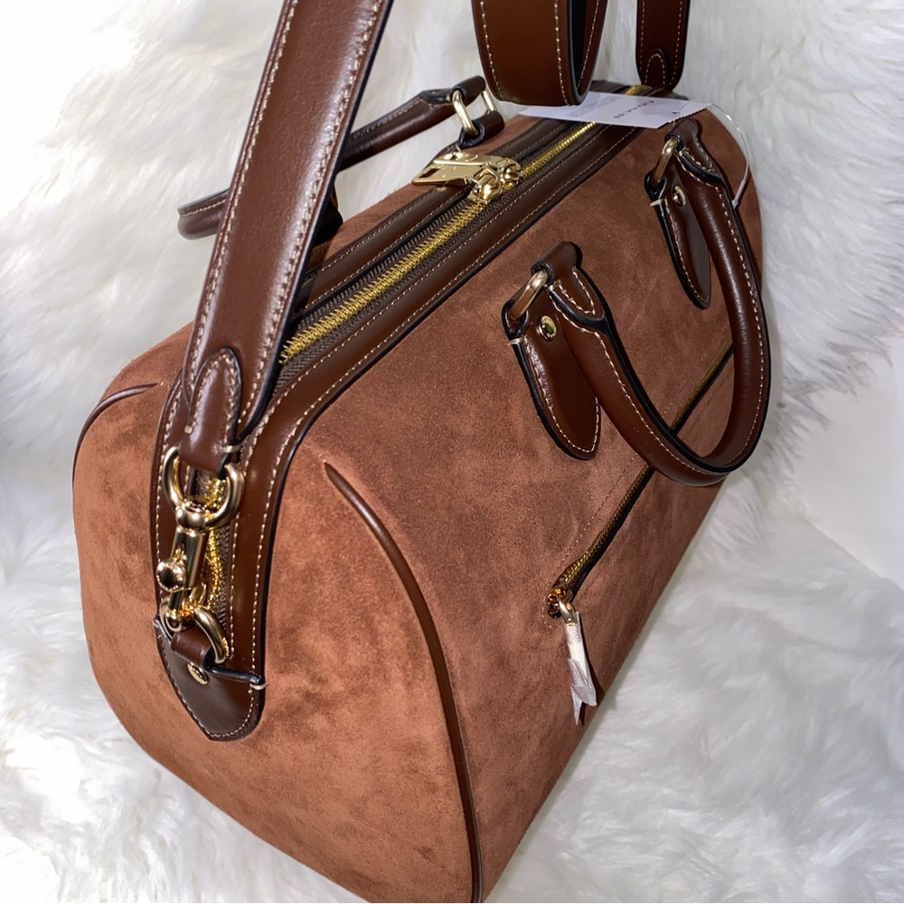 Coach Large rowan satchel Brown Suede New purse - Picture 14 of 16